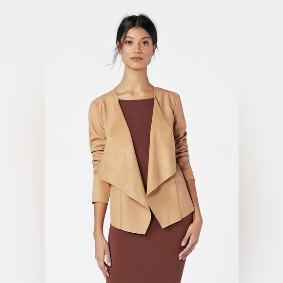 🆕Just Fabulous Size L Faux Leather Flyaway Collar Jacket in Golden Honey - Picture 1 of 8